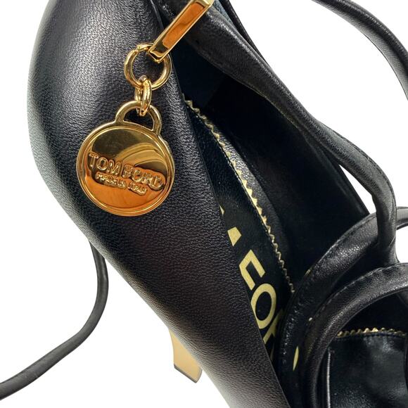 New Tom Ford Lux Nappa Leather Tie Platform Heels Black Size 37.5 - Picture 10 of 11